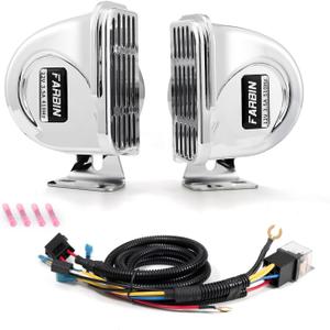 FARBIN Boat Horn Stainless Steel Waterproof Horn for Ships 12V Super Loud Horn With base bracket and Relay Harness for Car Sailboats Yachts Motorcycle Trucks etc. (Dual horn with wiring harness)