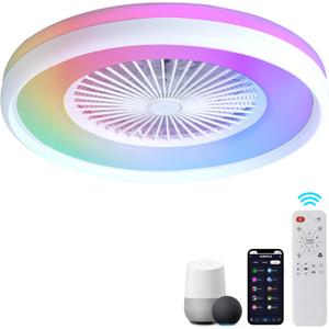 24" Bladeless Ceiling Fan with RGB Light Remote, Smart LED Ceiling Fans with Voice/App Control, Modern Low Profile Dimmable Light Ceiling Fan for Bedroom Living Room White 24" Bladeless Ceiling Fan with RGB Light Remote, Smart LED Ceiling Fans with Voice/App Control, Modern Low Profile Dimmable Light Ceiling Fan for Bedroom Living Room White