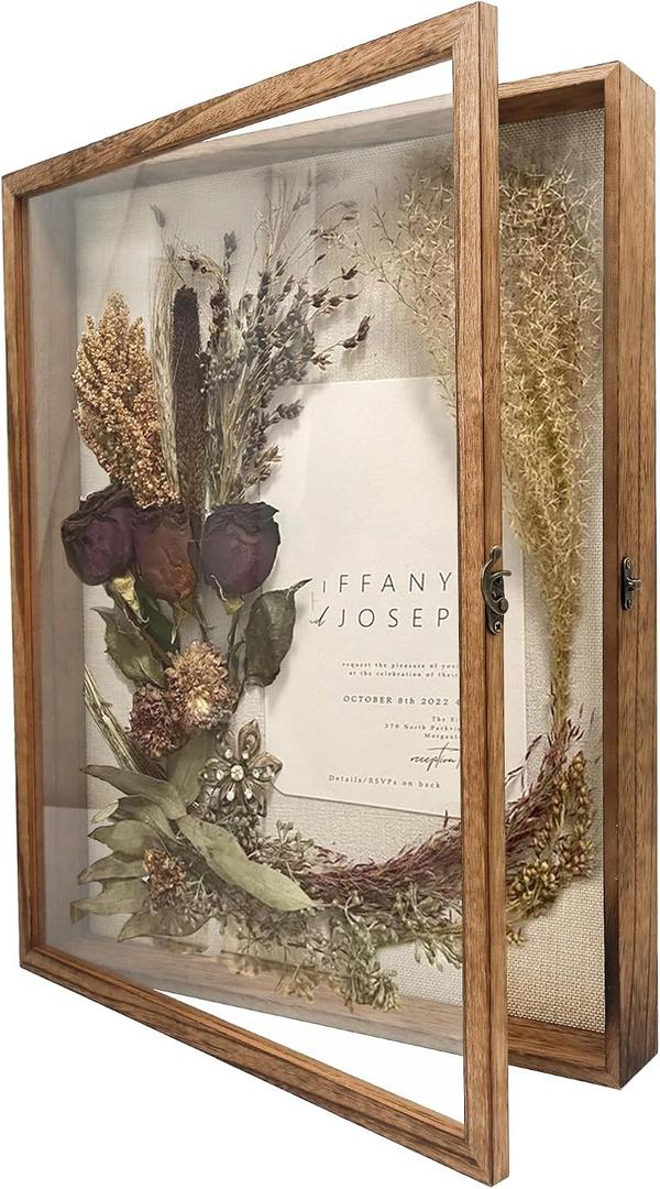 GraduationMall 16x20 Shadow Box Frame Solid Wood Glass Door Display Case with Linen Back and 6 Stick Pins,1.5 inches Interior Depth,Ideal for Memorabilia Pictures Flowers Medals Tickets