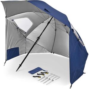 Sport-Brella Premiere UPF 50+ Umbrella Shelter with Patented Side Panels and Tilt Mechanism, Heavy-Duty 1.25 Inch Center Pole, Auger Anchor for Sand and Grass