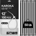 Zip Ties 12 inch (100 Pack), Black, 50 lb, UV Resistant Cable Ties for indoor and outdoor use, by Karoka (12" (100 Pack))
