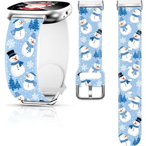 Christmas Fall Watch Band Compatible with Fitbit Versa 4 /Versa 3 /Sense 2 /Sense, Silicone Xmas Snowman Santa Holiday Theme Replacement Smartwatch Wristband strap for Women Men Girl