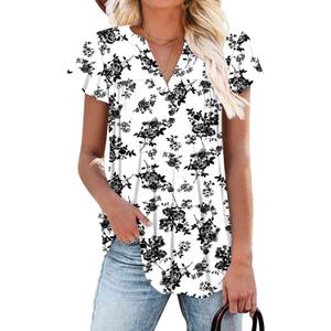 StunShow Womens Short Sleeve Shirts Summer Tunic Tops Floral Blouses 2025 Dressy Casual (S-3XL) (M)