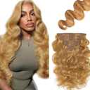 #27 Blonde Clip in Hair Extensions,Soft Real Human Hair 120g 7pcs,22 Inch Brazilian Remy #27 Clip ins for Women,Honey Blonde Body Wave Clip ins Silky Hair Extensions