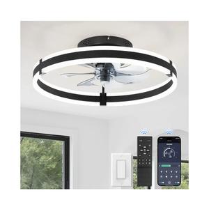ZMISHIBO Ceiling Fans with Lights and Remote, 19.7'' Low Profile Ceiling Fan, 3000-6000K Dimmable Modern Flush Mount LED Fan Light, 6 Wind Speeds, Black Fandelier Ceiling Fans for Bedroom