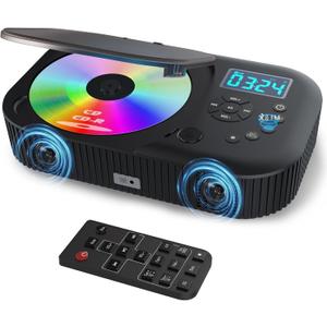 CD Player Portable,MONODEAL Dual Stereo Speakers Portable CD Player with Bluetooth Speakers, 4000mAh Rechargeable Player for Car/Home with Remote Control, Support USB/AUX,Headphone Jack (Black)