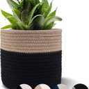 Woven Cotton Rope Plant Basket for 6" Flower Pot Floor Indoor Planters Flower Pot,Home Decor Storage Organizer H6 3/4" x W6 1/2" Black&Brown