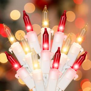 Hopolon Red and Clear Christmas Lights, 2 Pack 13 FT 50 Count Mini String Light Set, White Wire Incandescent Fairy Lights Plug in Connectable for Indoor Outdoor Wedding Birthday Valentines Day Decor