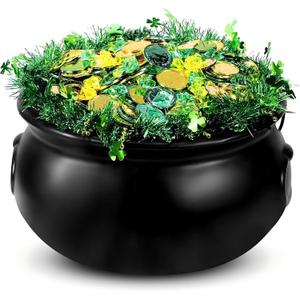 Colingmill St. Patrick Day Large Cauldron Decoration 12 Inch Plastic Black Cauldron Kettles with Handle Shamrock Table Centerpieces for St. Patrick Day Decorations Candy Treats Birthday Party Supplies