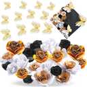 36 Pcs DIY Graduation Cap Decorations Accessory Kit Include Faux Paper Flower Heads 3D Butterfly Grad Cap Mini Paper Flowers Decorations for Grad Cap Topper DIY Graduation Gift(Black, Gold)