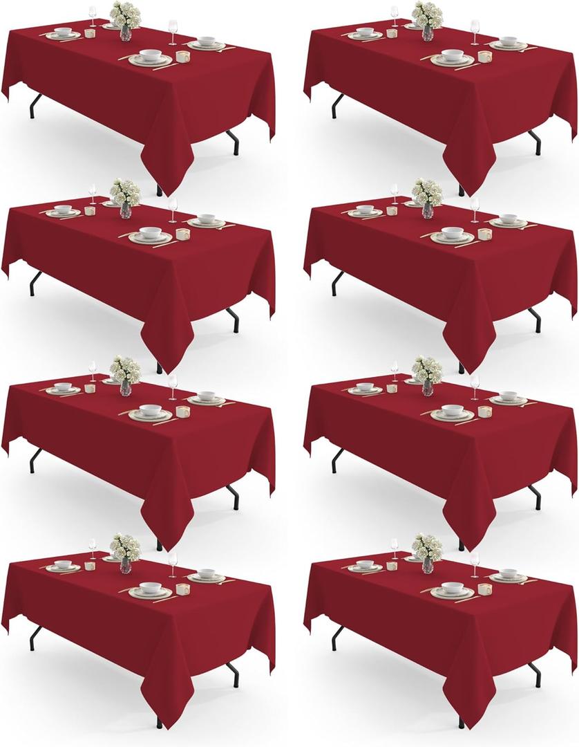 Pureegg Rectangle Table Cloth 60" x 84" – 8 Packs, Durable Polyester Tablecloth Offers Reusable & Washable Protection, Ideal for Outdoor Party, Picnic, Wedding, Banquet and Birthday, Red