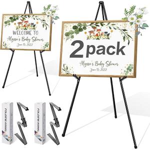 VAIIGO 63" Display Easel Stand - 2Packs Art Easels for Wedding Sign Poster Stand Folding Floor Adjustable Metal Black Easel Instant Tripod Easel for Painting Wedding Welcome Sign Stand