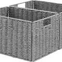 Vagusicc Wicker Storage Basket, Set of 2 Hand-Woven Paper Rope Wicker Basket, Small Storage Baskets for Organizing Toilet Paper Basket, Foldable Large Cube Storage Organizer Bins for Shelves (Grey) (15.2"D x 10"W x 8.6"H)