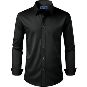 Alimens & Gentle Men's Dress Shirt Regular Fit Stretch Stain Shield Long Sleeve Solid Business Wedding Button Down Shirts (Black, S)