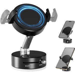 Upgraded 360 Vacuum Magnetic Phone Holder with Clamp,Vacuum Suction Magnetic Phone Mount with Clamp Foldable Cell Holder for Car/Gym/Mirror/Smooth Surface, Compatible with Magsafe iPhone (black 1pcs)