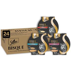 Sheba Bisque Cat Treats & Food Toppers, Variety Pack, 1.4 oz, 24 Count (EXP 10/12/27)