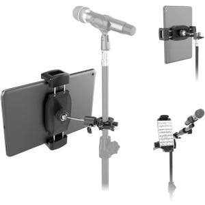Kereal Tablet Holder for Mic Stand with 360 Ball Head and 3/8 to 1/4 Adapter, Microphone Stand Music Stand Tablet Phone Holder for Tripod, Fit for All 4.7 to 12.9 iPhone, Ipad, Andriod Smartphone