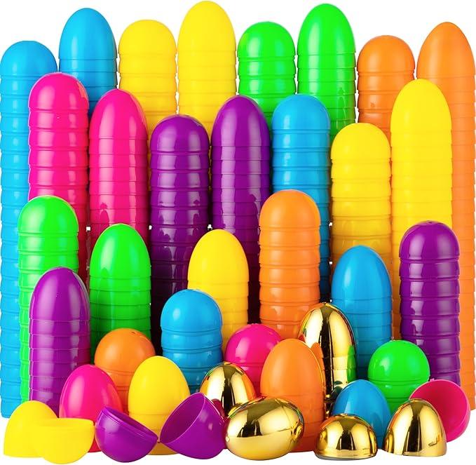 JOYIN 300PCS Easter Eggs, Plastic 2.3" 294PCS Colorful with 6PCS Golden Eggs Bulk Empty Fillable for Easter Hunt Party Favor Basket Stuffers Filler Classroom Prize Supplies Decor