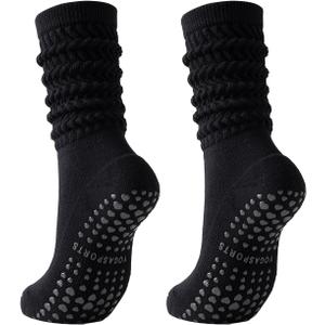 Scrunch Pilates Grip Socks for Women, Yoga Slouch Socks with Grip for Dance Gym Exercise (M)