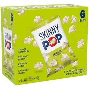 SkinnyPop Popcorn, Original, Whole Grain, Dairy-Free Snack, 0.65oz Bags (6ct) 6 pack, BB 10/16/2025