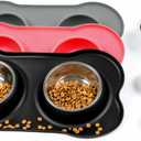 Conlun Dog Bowls with Silicone Feeding Mat, No Spill Food Water Dish Set, Dishwasher Safe, 2 Stainless Steel Puppy Bowls, Suitable for Tiny Dogs Kittens Cats Rabbits Pets under 8lbs, Extra Small,Black