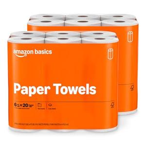 Amazon Basics 2-Ply Flex-Sheets Paper Towels, 12 Basics Rolls = 40 Regular Rolls, Everyday Value with 150 Sheets per Roll