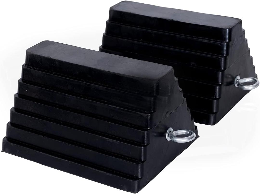 Wheel Chocks Rubber Heavy Duty Wheel Chocks for Travel Trailers with Eyebolt 9.06" x 7.87" x 5.51" 2 PackHighlight Black