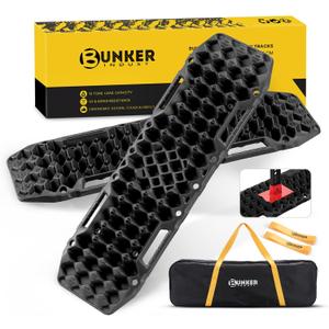 BUNKER INDUST Off-road Traction Boards with Jack Base,Pair Recovery Track 4X4 Jeep Truck Emergency Tire Traction Mat with Bag -Sand, Mud, Snow Tracks Black Traction Pad (Gen 7th)