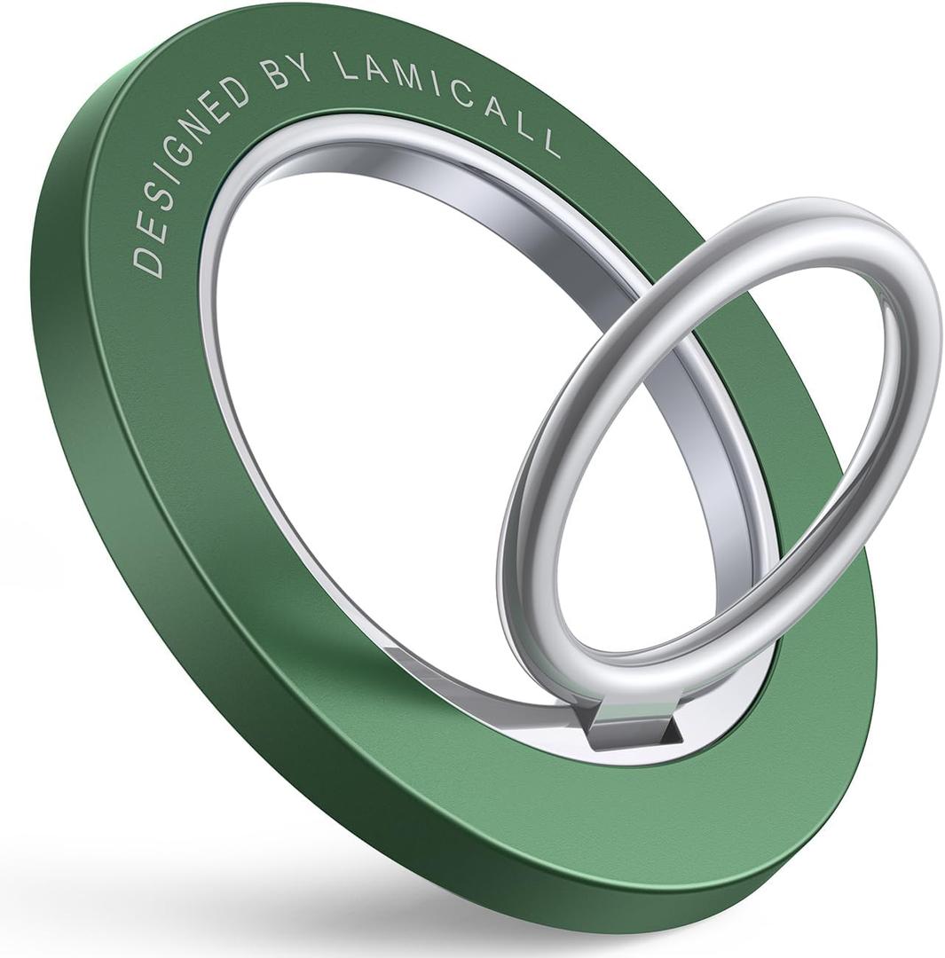 Lamicall Magnetic Phone Ring Grip Holder, [Upgraded Strong Magnet] Finger Ring Holder Stand, Mag Kickstand Accessories for iPhone 17 Pro Max, Dark Green