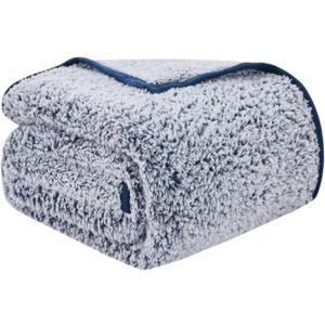 EMME Soft Sherpa Fleece Blanket Queen Size Reversible Plush Fluffy Large Blanket Warm Decorative Boho Cover for Sofa, Couch, Bedroom,Travel(Plush Navy,90"x90")