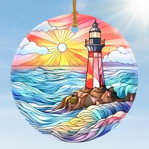 2 x Christmas Ornament, Jocidea Lighthouse Christmas Decorations, Christmas Tree Ornament, Holiday Decor and Xmas Gifts Ideas
