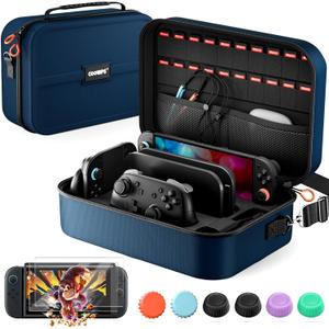 COOWPS for Nintendo Switch 2 Carrying Case Bundle, with 2-Pack Screen Protector, 6Pcs Thumb Grips, 20 Game Card Slots, Portable Travel Full Protection All In One Storage Case for Switch 2 Accessories
