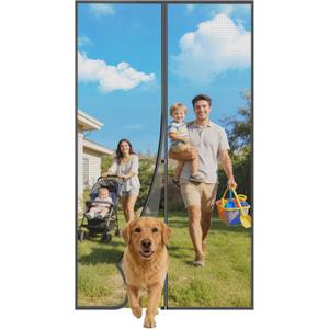 Magnetic Screen Door 34" x 81" with Strong Magnets, Self Sealing Hands Free Mesh Curtain for Interior Door, Fits 32" x 80" Standard US Door, Keep Bugs Out, Pet and Kid Friendly, Easy Install, Black