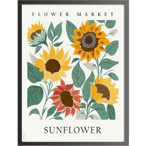 Sunflower Flower Market Unframed Poster Art Print, Floral Wall art Decor, Botanical Artwork Bedroom Bathroom Living room Decoration 47 (Sunflower, 20"L x 16"W, Unframed)