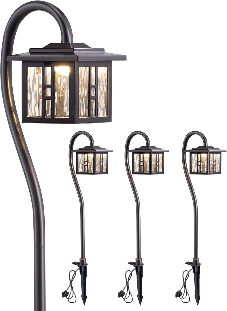 EDISHINE Low Voltage Landscape Lighting, 3W 185LM Oil-Rubbed Bronze Outdoor Landscape Path Lights for Garden Driveway, Die-Cast Aluminum, 50,000H Integrated LED, 4-Pack