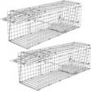 Qualirey 2 Pack Live Animal Trap Cage 24.41 x 7.09 x 8.27 Inch Cat Trap Cage Foldable Steel Humane Catch and Release Animal for Groundhog Squirrel Raccoon Mole Gopher(Silver)