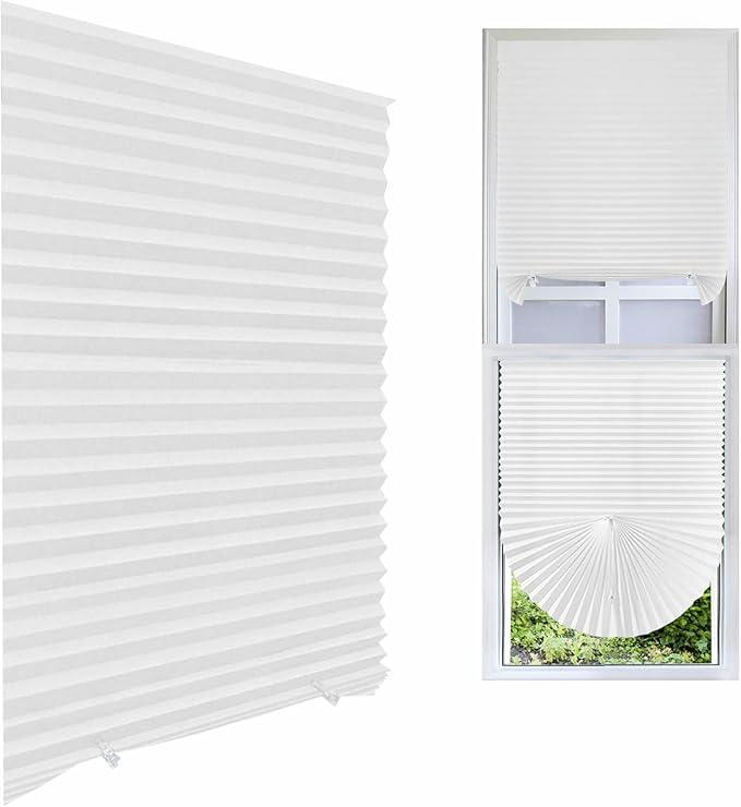 FabuBlinds 6Pack Temporary Pleated Shades for Windows, Fabric Pleated Blinds with Adhesive, No Tools No Drilling Free Cut to Size Room Darkening Shades (70% Shadeing  White 35" W x 71" H)