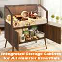 PROLEE Hamster Cage with Storage Cabinet,Large Hamster Encloure Chew Proof Wood,Clear View Hamster Habitat for Guinea Pig, Ferret, Rat, Hedgehog，47“ X 40” X 20“ (Walnut)