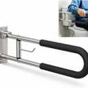Foldable Toilet Grab Bar, 23.6 Inch Wall Mounted Flip-Up Safety Rail, 2mm Thick Heavy-Duty Rust-Resistant Aluminum Bathroom Support Bar for Elderly, Disabled, Handicap Grab Bars