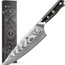 Damascus Chef Knife: 8-inch Razor-Sharp Japanese Chef Knife with VG10 Steel Core, Full Tang G10 Handle, NSF Food-Safe Professional Kitchen Knife with Sheath, Knife for Men Women, Fathers day