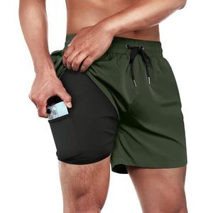 BRISIRA Mens Swim Trunks Swim Shorts Quick Dry 5 inch Inseam Beach Shorts with Compression Liner and Zipper Pocket, Size M