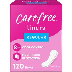 Carefree Panty Liners for Women, Regular, Unwrapped, Unscented, 120ct | Pantiliners, Carefree Liners, Daily Liners for Women, Light Periods and Leaks, 8-Hour Odor Control | 120ct (Packaging May Vary)