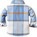 Toddler Boys' Girls' Flannel Plaid Shirt Button Down Long Sleeve Jacket Lapel Shacket Coat Tops Casual Outwear (Blue)