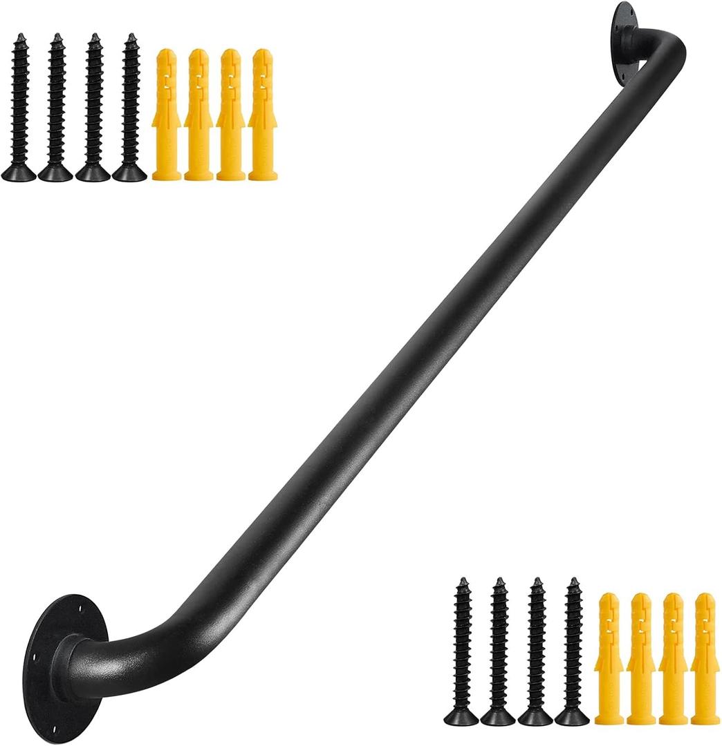 Black Wall Mount Hand Rails for Indoor Stairs, Interior Staircase Handrail, Outdoor Metal Stair Railing for Exterior Steps, Banister Deck Rails,Safety Grab Bar for Elderly, 39.5"
