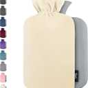 Qomfor Hot Water Bottle with Soft Fleece Cover - 1.8L Large - Premium Hot Water Bag for Pain Relief, Period Cramps, Cozy Nights, Bed Warmer, and Feet Warmer (Champagne) (Medium)
