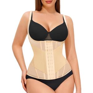 Nebility Waist Trainer for Women Corset Shapewear Tummy Control Body Shaper Top Waist Cincher Girdle with Adjustable Straps (X-Large, Beige)