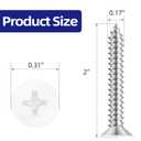 #8 x 2 Flat Head Self Tapping Screws, White Head Wood Screw, 304 Stainless Steel 18-8, Screwdriver Bit Included, 100 PCS