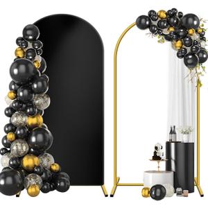 Metal Arch Backdrop Stand and Cover Set 7.2 ft, Wedding Arch Stand with White Cover for Party, Birthday, Wedding, Bridal Shower, Baby Shower (Black, 7.2 ft)