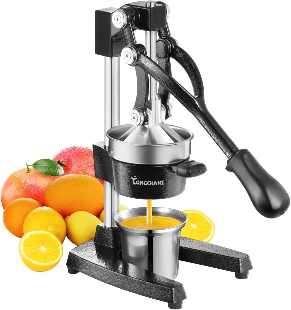 Cast Iron Juicer Hand Press for Lemon Pomegranate Lime Citrus Fruits with Stainless Steel Cup, Heavy-Duty Manual Juicer Press, Orange Crush Machine, Orange Juicer Squeezer, Easy Clean, Black