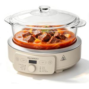 MAGNIFIQUE Slow Cooker, 4.5 Quart 8-in-1 Glass Pot Multi-Cooker, Non-Toxic Slow Cooker with Removable Borosilicate Glass Pot, for Rice, Pasta, Steam & Proof, Oatmeal